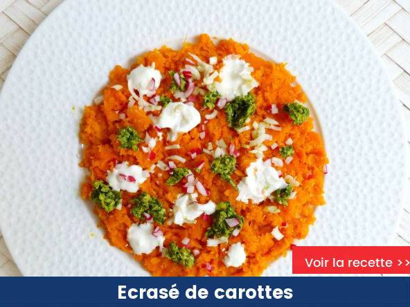 Ecrasé de carottes, oignons marinés et pesto de coriandre pistaches